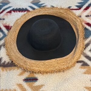 BCBG Black and Tan Wide Brim Straw Hat